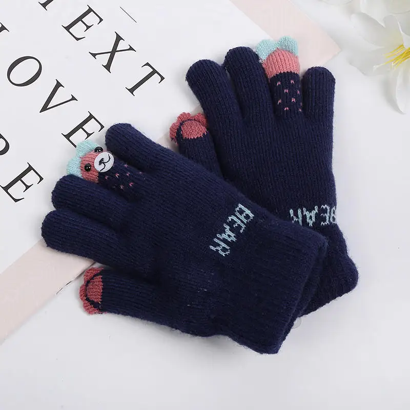 BalleenShiny/ детские перчатки с мультяшными кончиками пальцев, двойные перчатки с медведем, креативные теплые детские перчатки для девочек и мальчиков, детские варежки