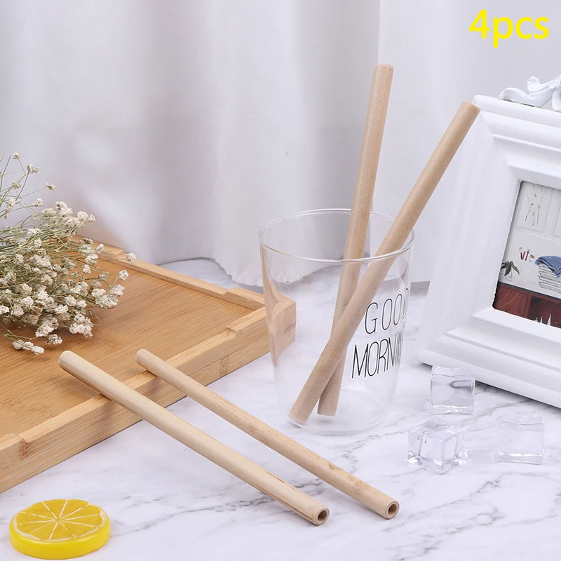 4Pcs/Set Bamboo Straw Reusable Organic Drinking Straws Natural Wood For Party Birthday Wedding Bar Tool | Дом и сад