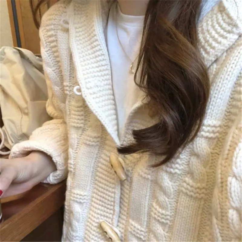 Вязаный шерстяной свитер женский зимний корейский вариант свободная Длинная Футболка с рукавами Пряжка стержень женский кардиган свитер