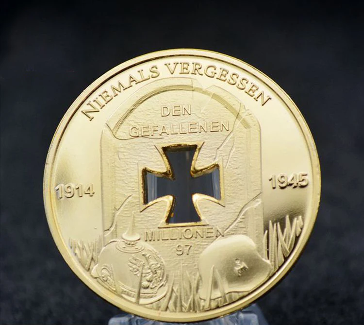 1oz 1914 1945 немецкий Железный крест отверстие с покрытыем цвета чистого 24 каратного. 999 Золотой плакированный весовая монета