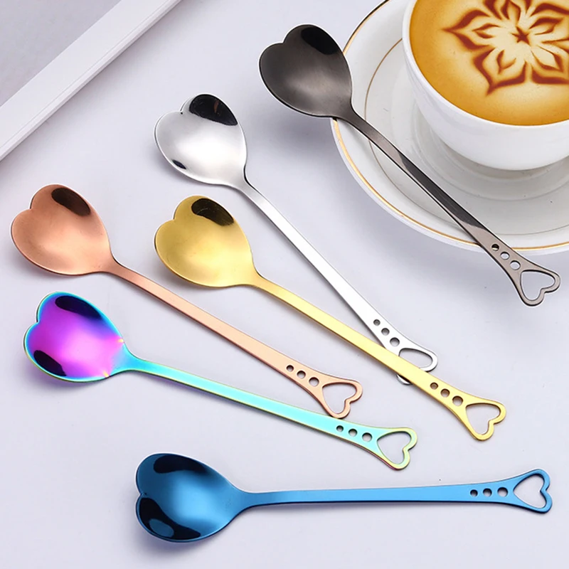 Cuchara de café con forma de corazón, cucharilla de acero inoxidable para postre, helado, fiesta de boda, vajilla de restaurante