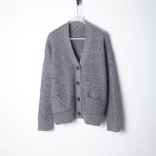 Мохер вязаный кардиган сплошной цвет V шеи однобортный черный вязаный свитер джемпер