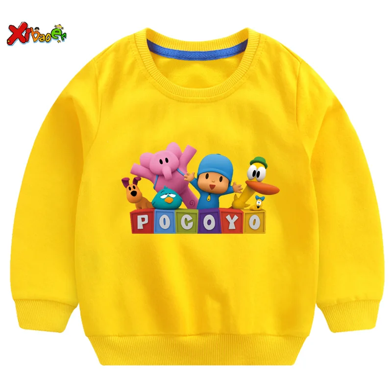 Новинка года; Детский свитер; толстовка с принтом Pocoyo; футболка для мальчиков; черные толстовки с капюшоном; толстовки для маленьких мальчиков и девочек; топы