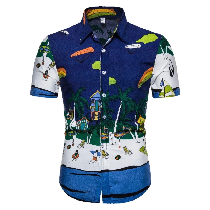 Мужские Пляжные рубашки, летняя мода, Camisa Masculina, Забавный принт, короткий рукав, облегающие Гавайские рубашки, топы - Цвет: Многоцветный