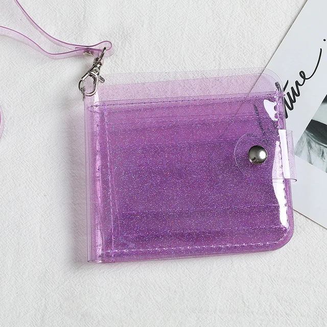 Women Purse PVC Clear Transparent Jelly Bag Mini Money Wallet Card Holder Clear Wallet Ladies Purse Wallet Jelly Card Holder Purple