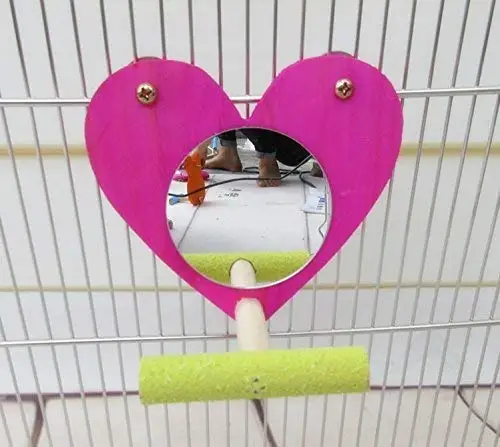 Heart Shape Птица зеркало с окунь деревянный попугай висячая подставка играть игрушки для попугайчиков Cockatiel Conure Finch Lovebird Какаду - Цвет: Heart Shape