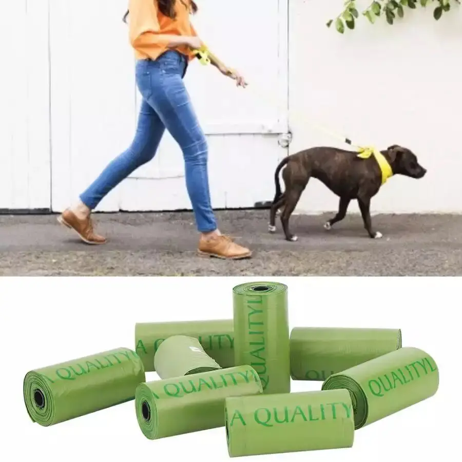 8 rolls / 120 pieces of green plastic garbage bags thickened pet dog cat durable cleaning |