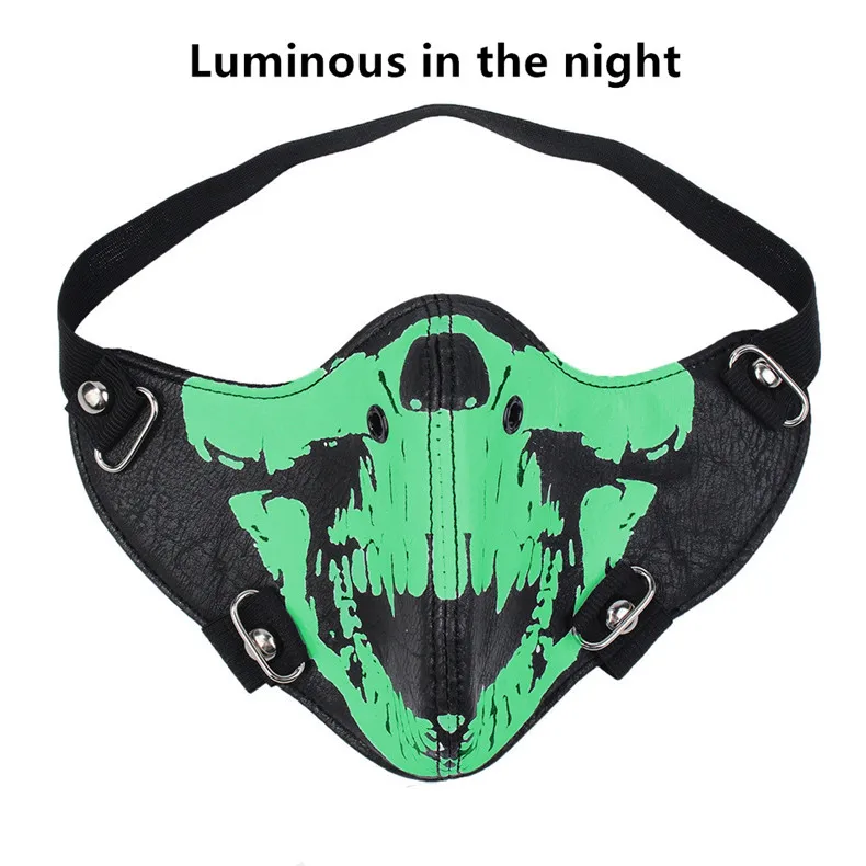 Luminous Skull Модная Байкерская маска из искусственной кожи, маска для лица в стиле панк-рок, маска на половину лица для Хэллоуина, косплей, Вечерние кожаные маски, мото маска для лица casco - Цвет: Luminous Skull