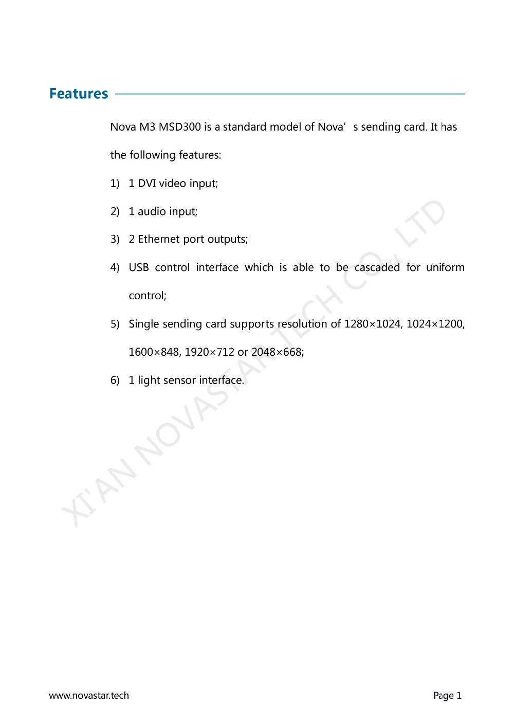 Sending Card MSD300 Specifications_01