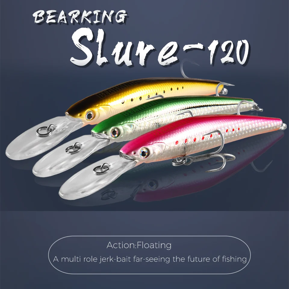 Bearking Top Hard Aas Vissen Lokt 120Mm 22G Lange Casting Minnow Wobblers Dive Diepte 6-10ft Bass Pike