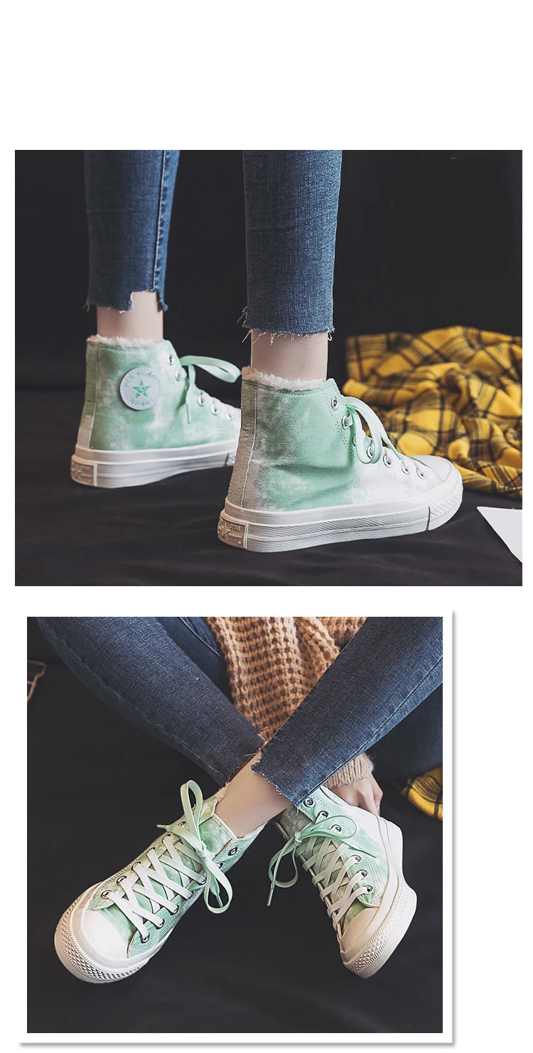 Теплые кроссовки, Раскрашенные вручную; коллекция года; новая зимняя обувь с высоким берцем на толстой подошве; женская Нескользящая удобная обувь на плоской подошве