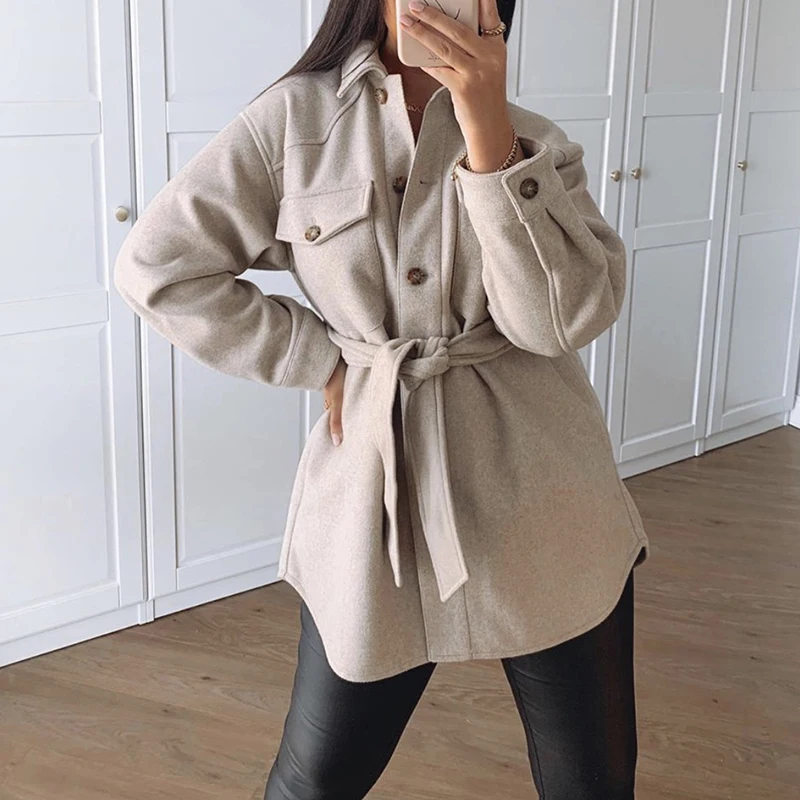 ZXQJ Vintage Women Oversize Woolen Camel Jackets 2021 Spring-Autumn Fashion Ladies Soft Long Coats Elegant Girls Chic Outerwear
