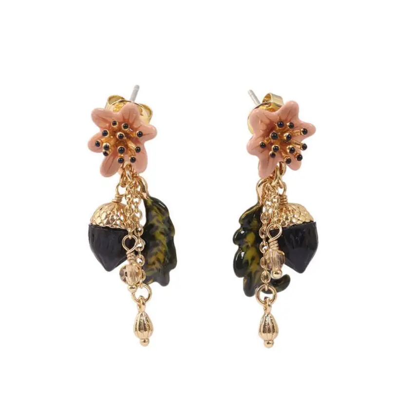 

CSxjd Enamel jewelry Raspberry Pine Cone Flower Blossom Tassel Earrings
