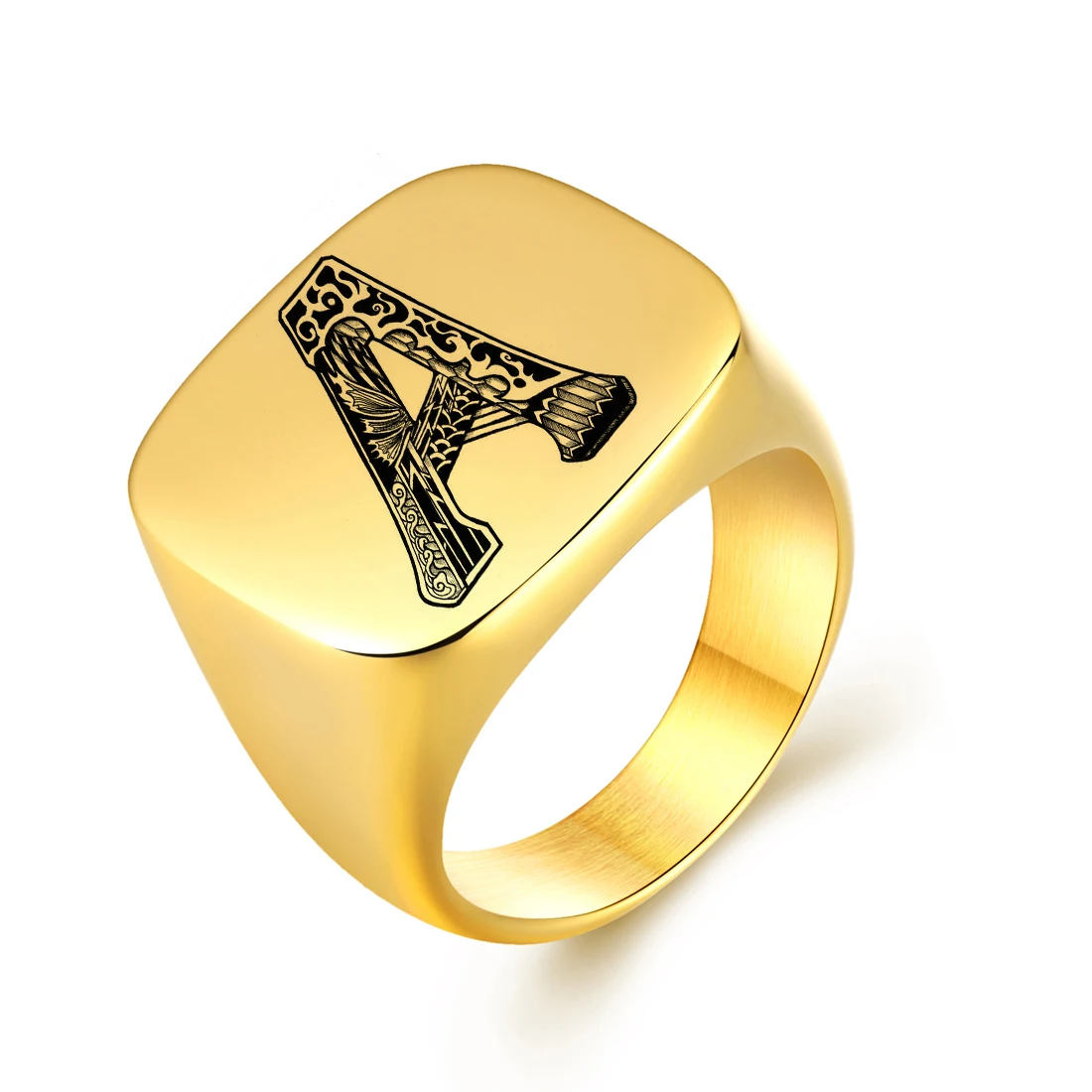 

Personalized Initials Signet Ring for Men Band Stainless Steel Custom Engrave Letters A-Z Rings Gold Color Male Jewelry Gift