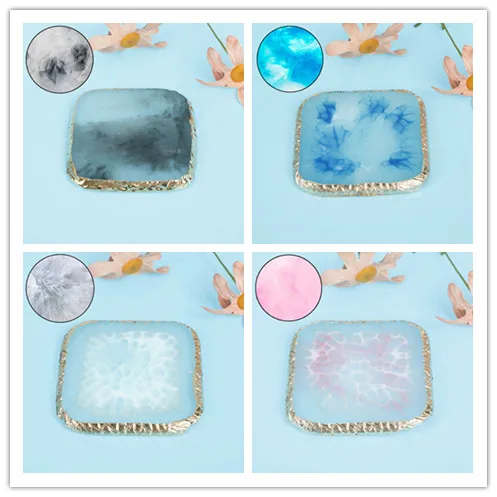 1pc Resin Nail Art Colorful Palette Gold Edge Display Dish Gel Polish Pigment Nail Stand Tips Holder Drawing Manicure Tools New