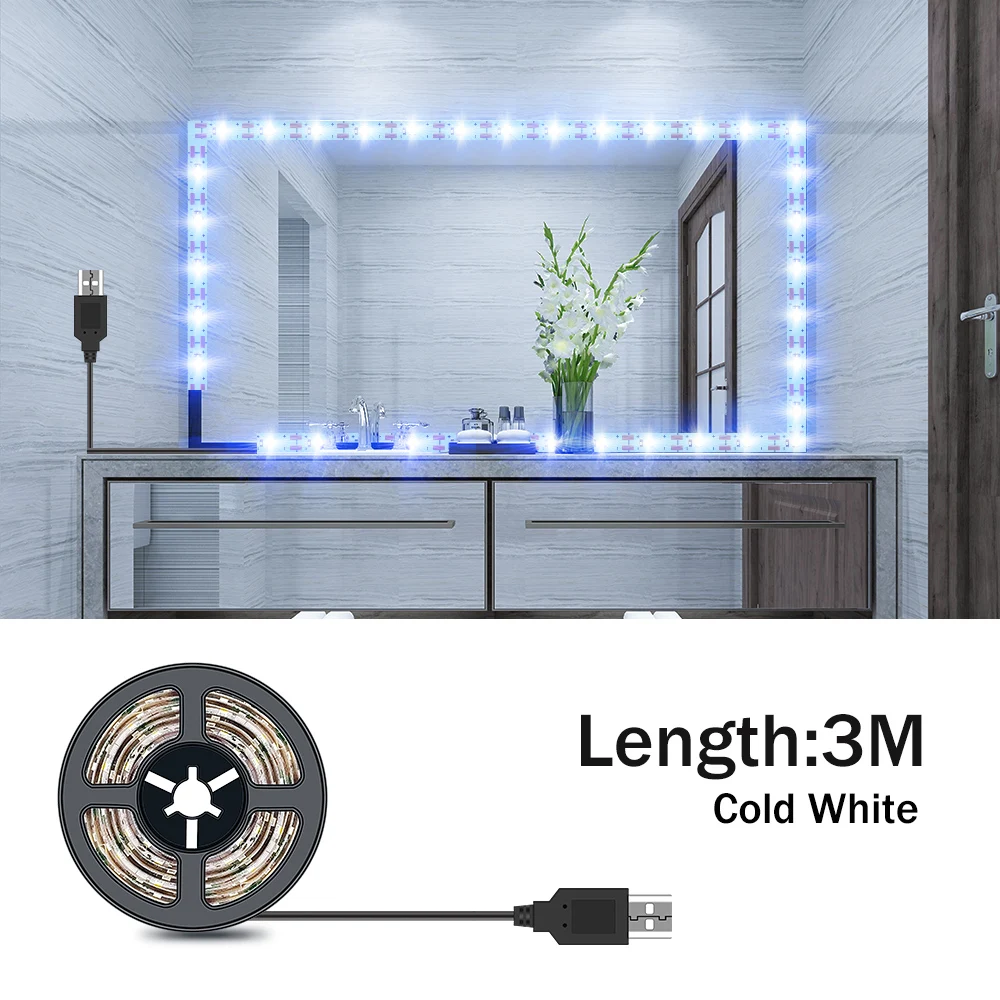 Makeup Mirror Lamp Tape LED Not Waterproof Light Strip Hollywood Vanity Light Bulb LED Dressing Table Wall Lamp Cosmetic Lampada