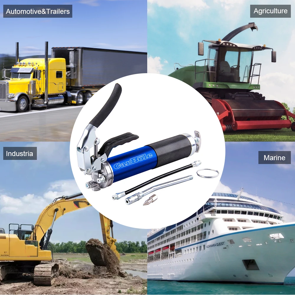 

Carbole синий наконечник смазочного в виде пистолетной рукояткой двойного потока Давление 6000psi промышленного качества инструмент w/ 12 "гибкий шланг ручной 14 унций картридж