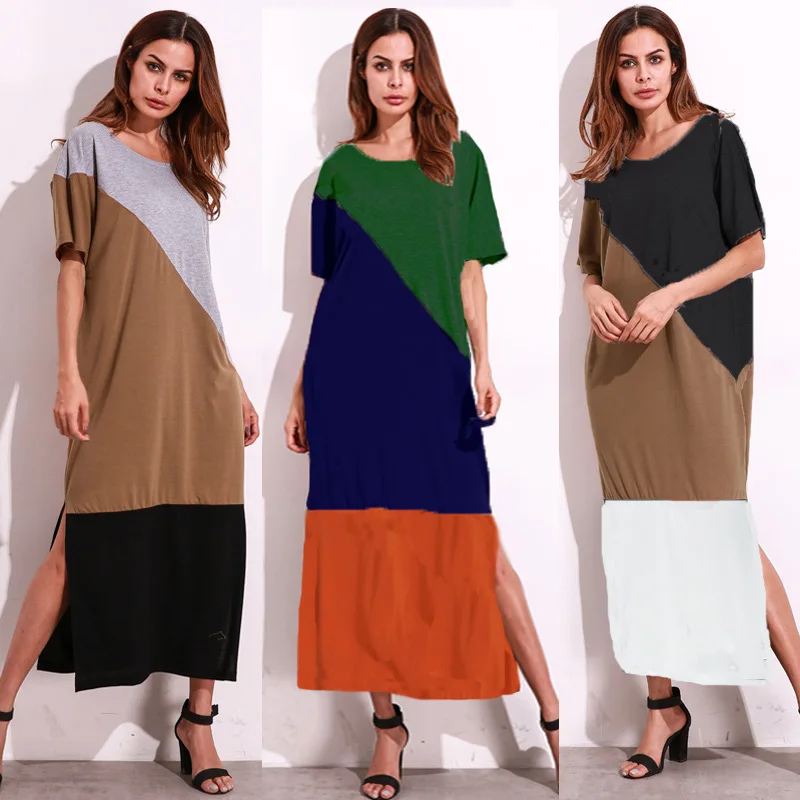 ZANZEA, женское Лоскутное Длинное Макси платье, повседневное, короткий рукав, Vestidos, элегантное, с круглым вырезом, Пляжное, для вечеринки, сарафан, кафтан, халат для женщин