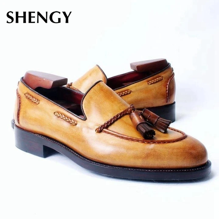 Мужские туфли на низком каблуке классические ботильоны с бахромой винтажные