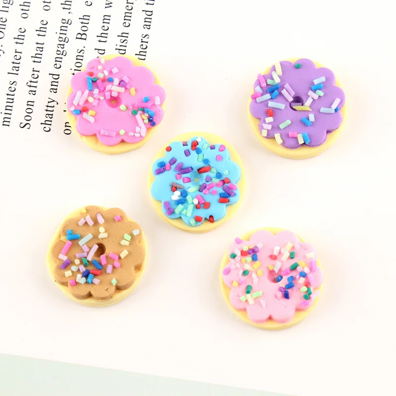 

Mini Order 10pcs 21mm Colorful Donut Resin Cabochon Cute Kawaii Food Cake Flatback Slime Beads Charms Pendant Ornament Accessory