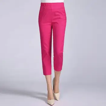 

2020 Summer Women Cotton Capris Pants Plus Size Clothing Casual Pants Ladies High Waist Calf-Length Straight Pants S476