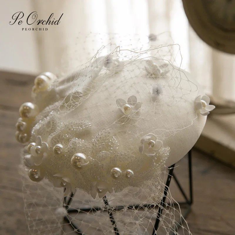 

PEORCHID Beaded Bridal Hat Haar Accessoires For Brides Winter Women Cocktail Hat For Wedding Headdress Party Flower Headpiece