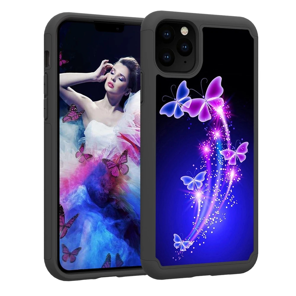 

XR Case for Apple iPhone 11 Pro Max XS Cute Painted PC+TPU Dual Layer Shockproof Back Cover for iPhone 6 6S 7 8 Plus Phone Shell