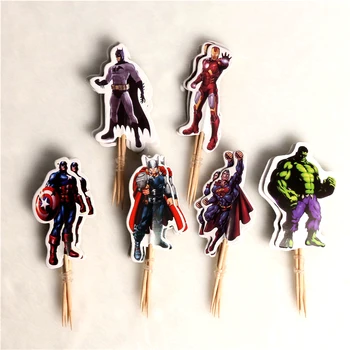 

Happy Birthday Baby Shower Events Party Decoration Batman Cupcake Topper Avengers Theme Cake Toppers With Sticks 24pcs/pack