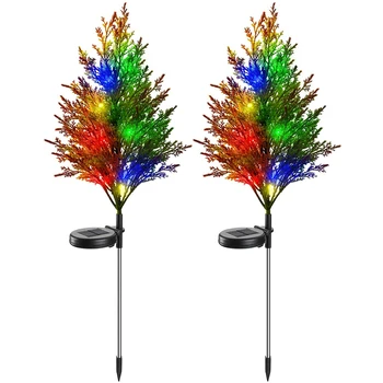 

Solar Garden Lights Tree Outdoor 2PCS Solar Christmas Tree Lights IP65 Waterproof Multi-Color Pine Lights for Patio Lawn Pathway
