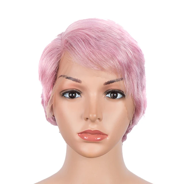 Lekker Short Pixie Bob T Part Lace Human Hair Wig For Women Natural Pre Plucked Glueless Ombre Burgundy Brazilian Remy 613 Wigs PINK1