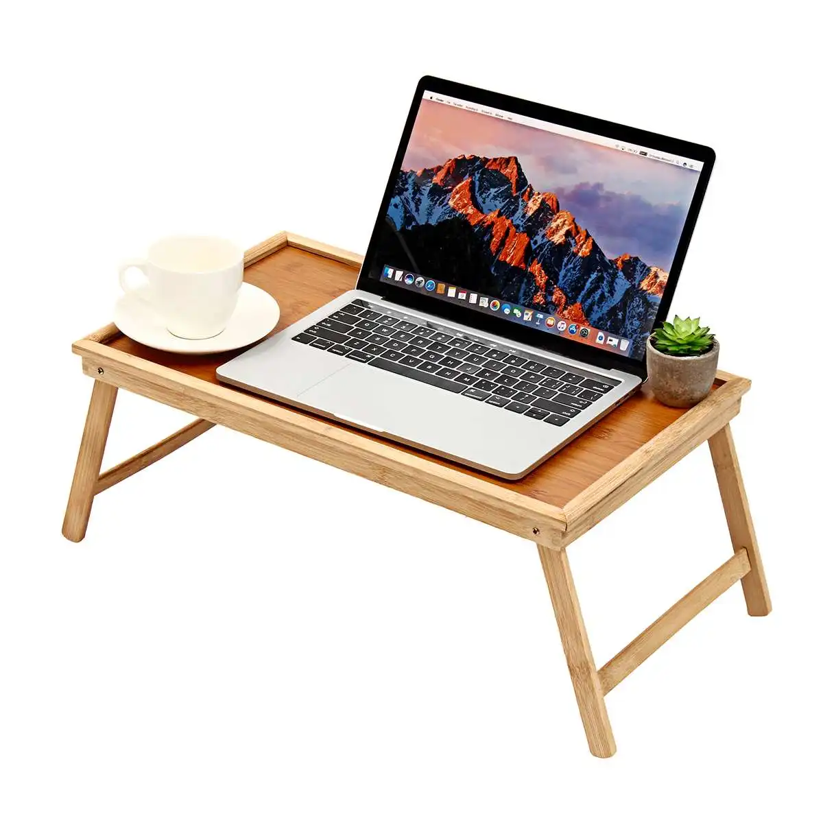 

Portable 20'' Bamboo Laptop Desk Bed Serving Tray Notebo Table Holder Computer Desks Student Home Office Furniture Foldable