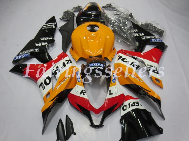 Набор впрыскивателей Мотоцикл Обтекатели Наборы подходит для Honda CBR600RR F5 07 08 2007 2008 обтекатель комплект оранжевого и белого цветов в стиле хип Repsol - Цвет: Light Orange Repsol