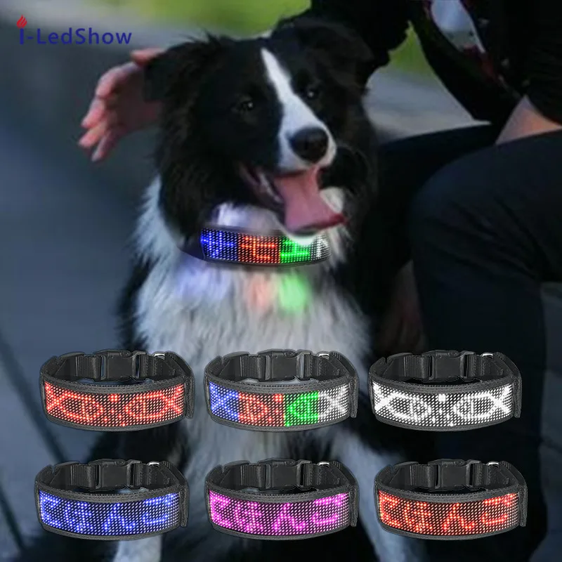 APP control Pet Dog LED collar programming name LED light Dog Collar USB recharging sign
