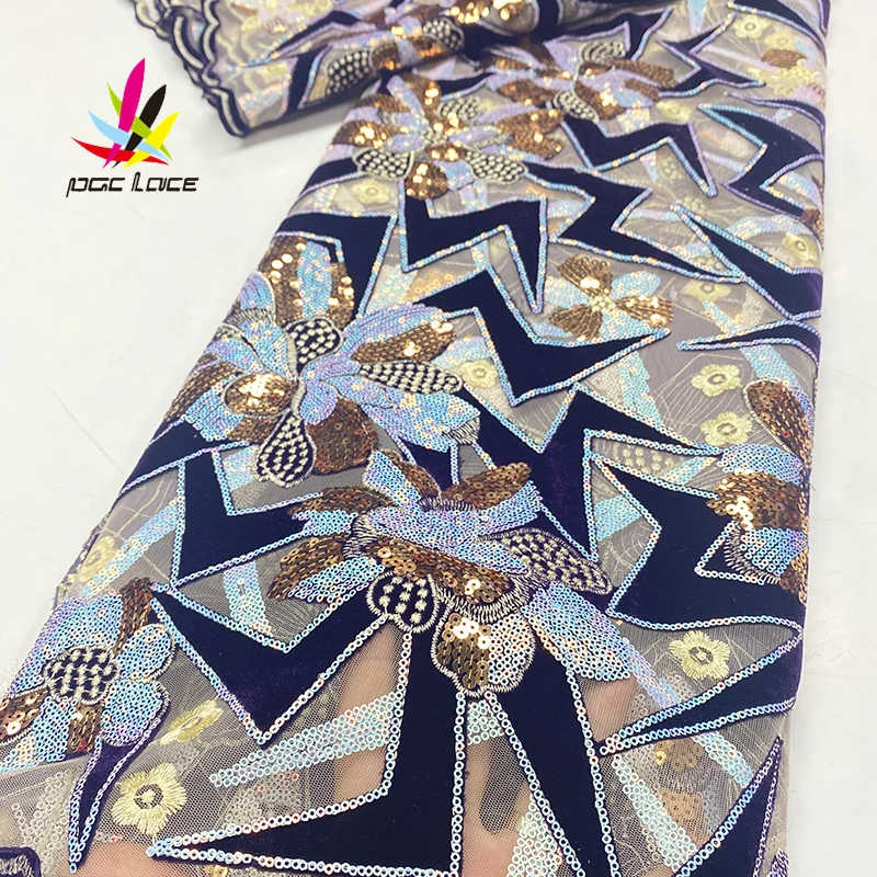 2021 Velvet Sequin Net Lace High Quality Royal Blue Latest Embroidery Fabric Party Asoebi Nigeria African 2020 XZ3808B | Дом и сад