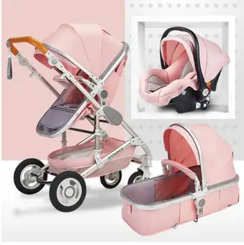 

Luxury Multifunctional 3 in 1 Baby Stroller Portable High Landscape Stroller Folding Carriage Red Gold Newborn Baby Stroller