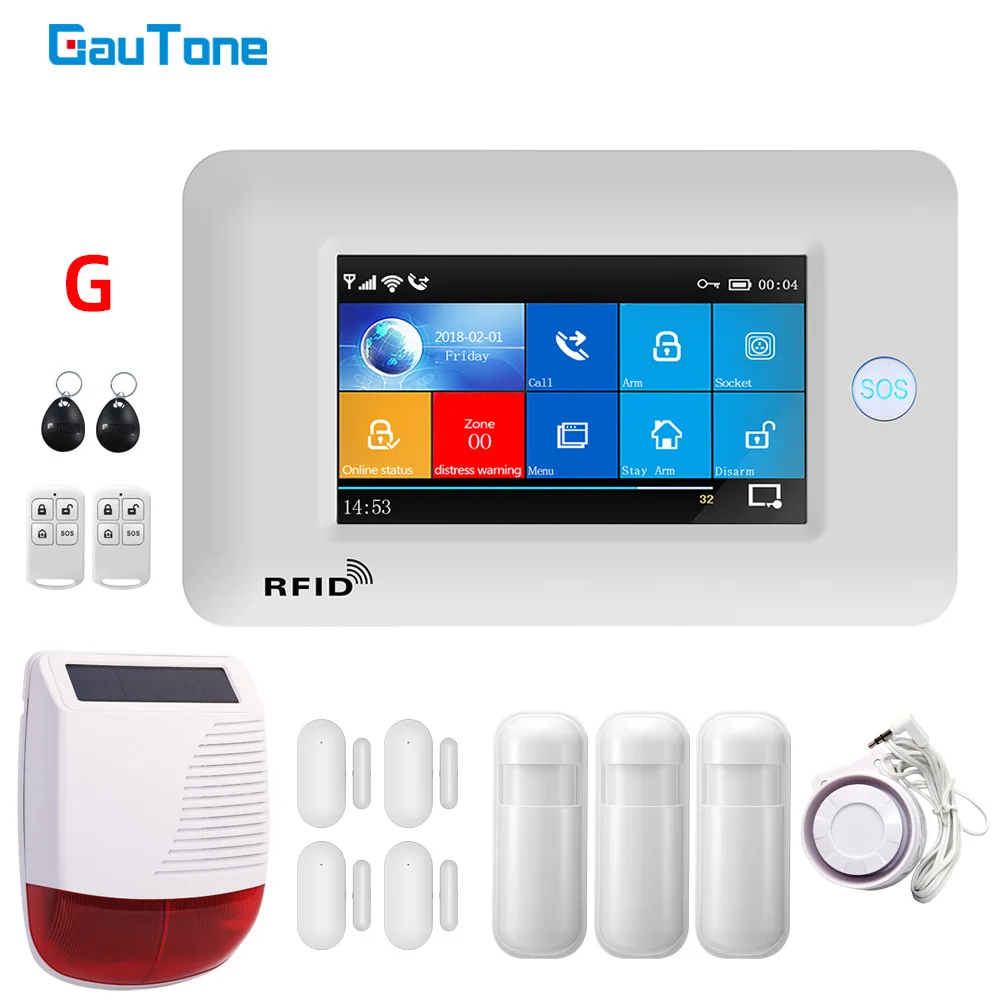 

GauTone PG106 Home Security System Wireless Home GSM Alarm System Kit APP Control with Smoke Detector Outdoor Siren