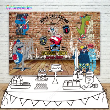 

Vinyl super car brick wall kids baby shower photography for photo birthday background backdrop photocall