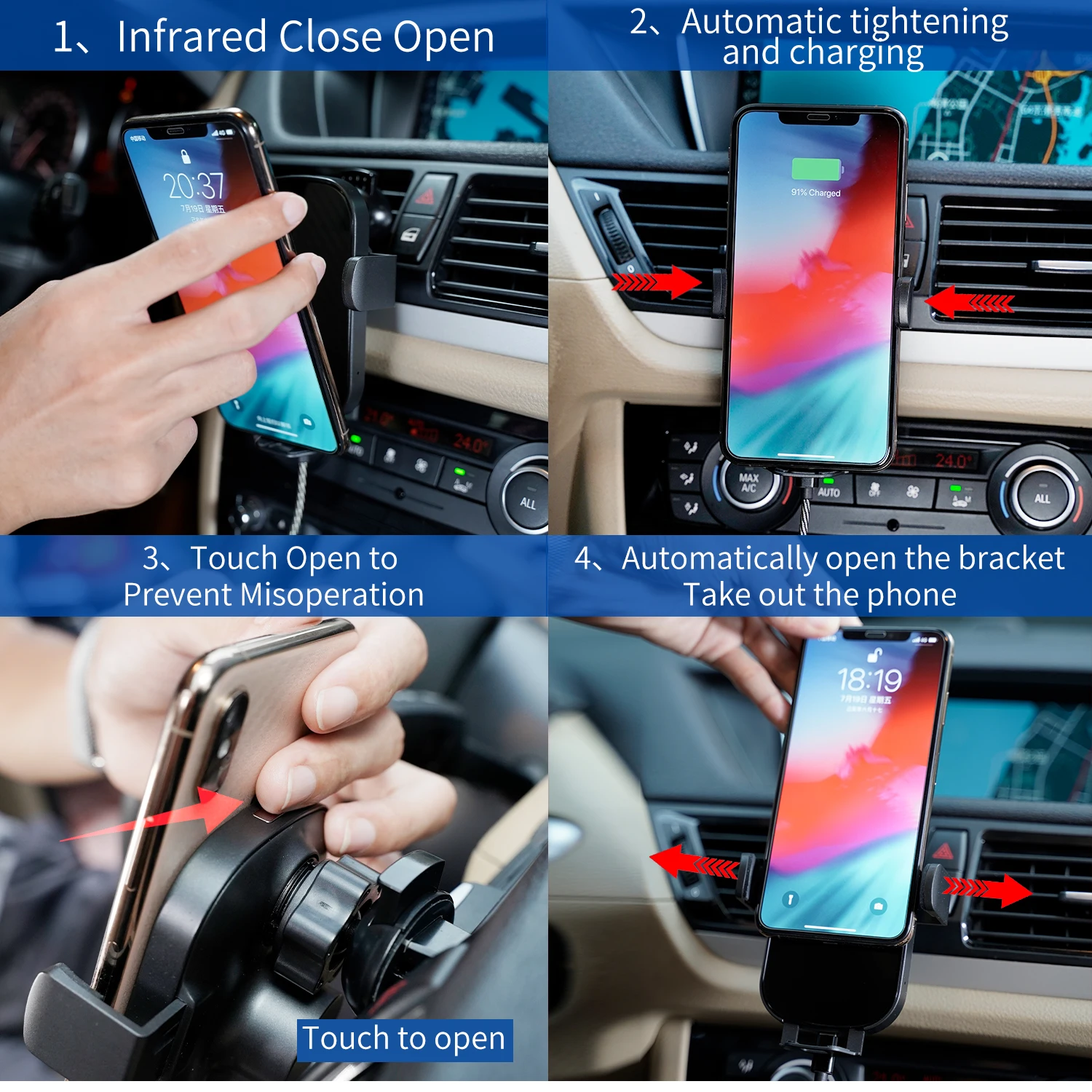 360 Вращение 10 Вт автомобильное беспроводное зарядное устройство для iPhone XS X 8 Авто держатель мобильного телефона Быстрая зарядка держатель на вентиляционное отверстие автомобиля gps Sta