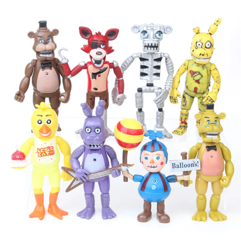 

8pcs/set Five Nights At Freddy's vocal toy Balloon Boy Golden Freddy Chica The Chicken PVC Action Figure Collection Models Toys