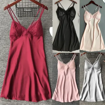 

New sleepwear dress women Lace Teddy Lingerie Sexy Deep V One Piece Nightdress Underwear frauen nachthemd #y3