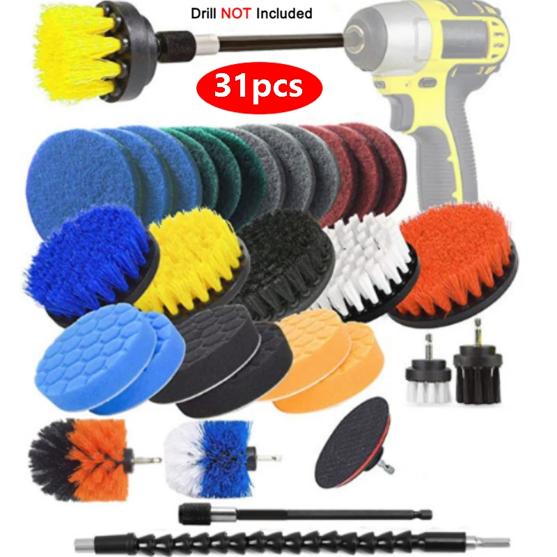 4 pièces-31 pièces puissance gommage tampons autolaveuse cuisine nettoyage brosse Kits multi-usages nettoyant sans fil perceuse électrique brosses