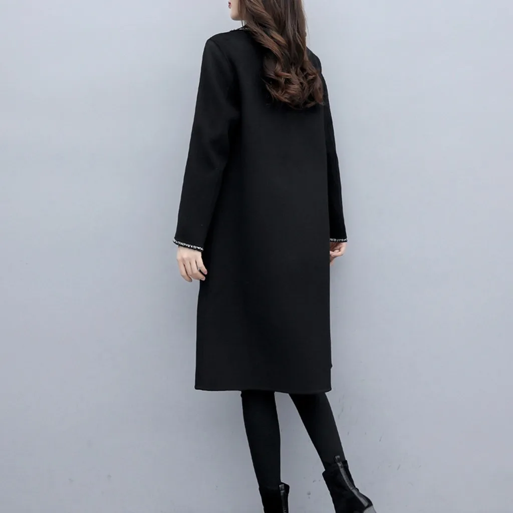 Abrigos mujer invierno, зимнее пальто для женщин, для работы, одноцветное, винтажное, зимнее, для офиса, с длинным рукавом, на пуговицах, шерстяное пальто, манто
