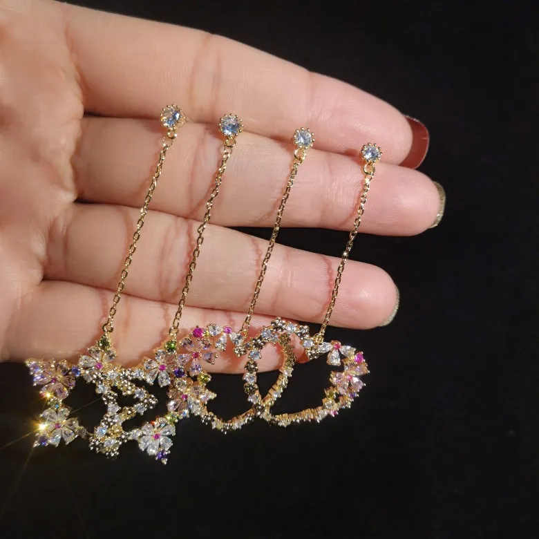 

Heart Korean Fashion Earrings Flower Earrings dangle drop bohemian trendy crystal boho long luxury rhinestone earrings