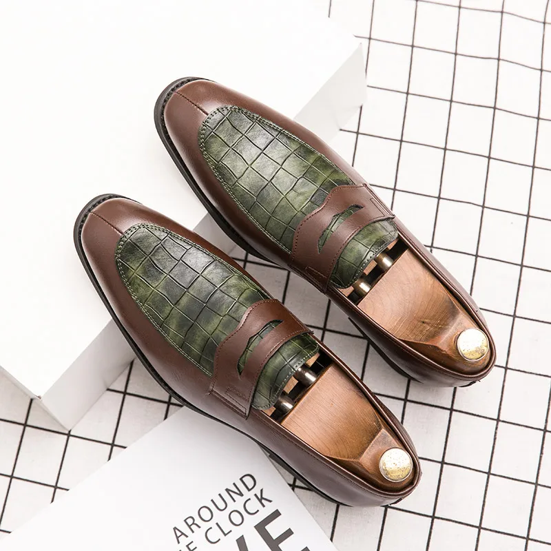 Green Brown Большие размеры 38-48, мужские повседневные кожаные туфли модные элегантные мужские офисные туфли, вечерние, свадебные, роскошные мужские официальные туфли - Цвет: Green Brown