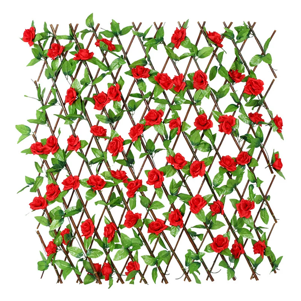 WoodenHedgewithArtificialFlowersLeavesGardenDecorationScreeningExpandingTrellis
