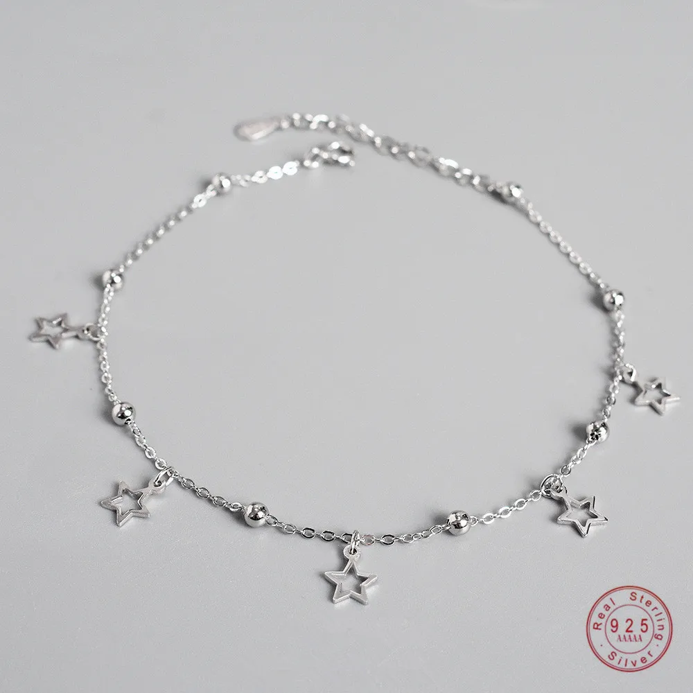 925 Sterling Silver Simple Star Pendant Anklet Women Summer Ocean Beach Casual Jewelry Accessories Girlfriend Gift