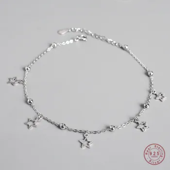 925 Sterling Silver Simple Star Pendant Anklet Women Summer Ocean Beach Casual Jewelry Accessories Girlfriend Gift
