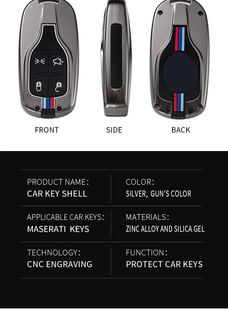 Portachiavi per auto in lega di zinco per Maserati Ghibli Levante Quattroporte Smart Remote Control Fob Cover portachiavi Keys Protector Bag - H4eb55972b6ca4678bed3cdb99519ed10f