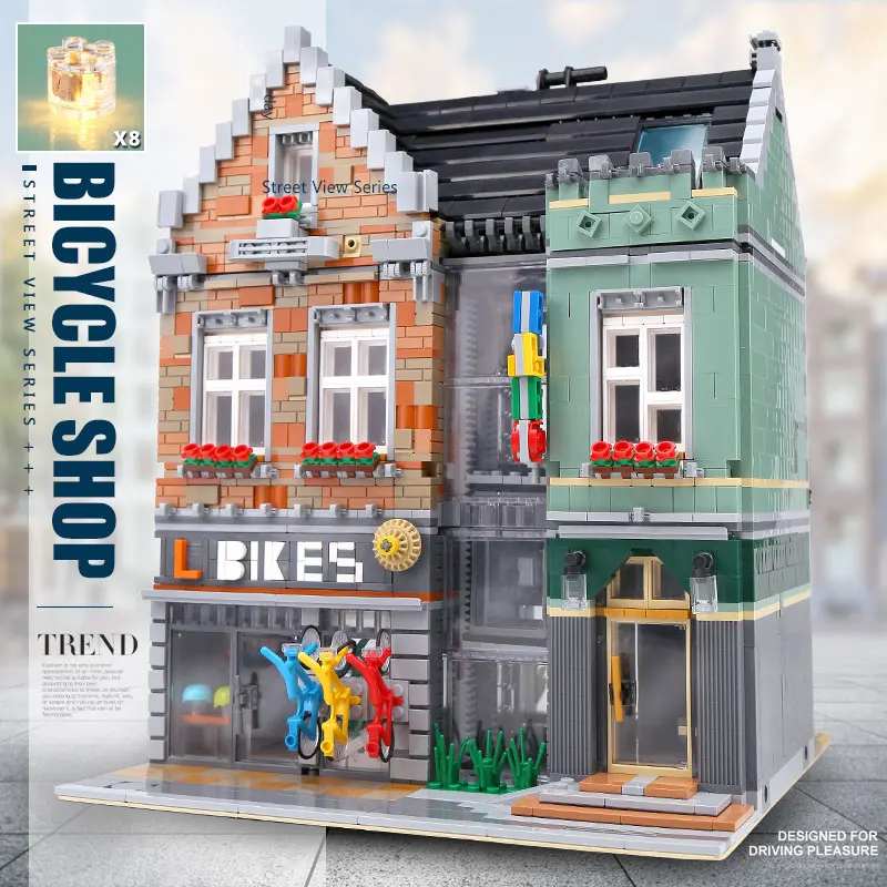 

MORK 10183 MOC Streetview Bike Shop Building Blocks Compaitble 15034 Model Toys Assembly Bricks Kits for Kids Christmas Gifts