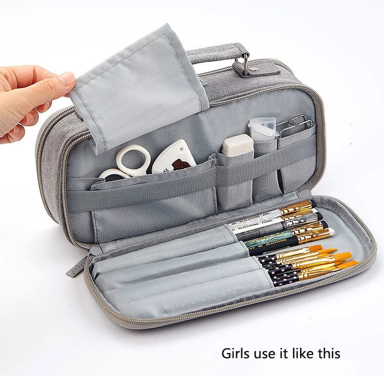portátil grande caixa de lápis lona bonito caixa de lápis para crianças armazenamento em camadas duplas canetas lápis saco material escolar estuche escolar